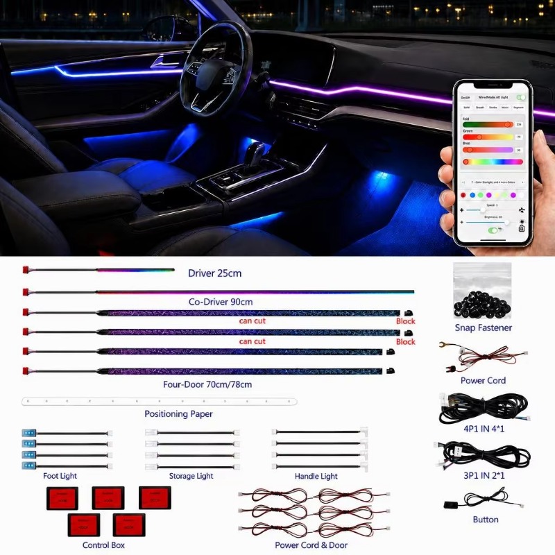 Door Handle - カー用アンビエントライトキット 18 in 1 RGB LED