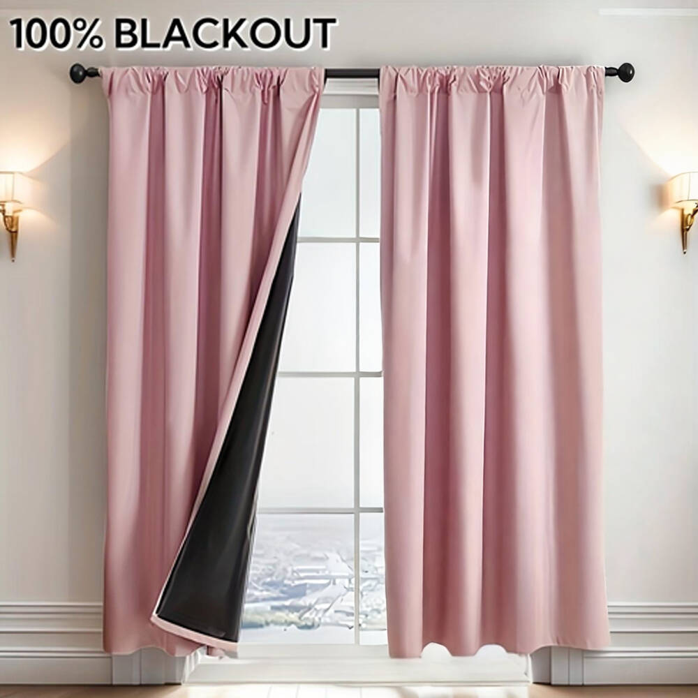Curtain Rods - 1枚入り 100%遮光カーテン 黒裏地付き 多色 断熱 ロッドポケット付き