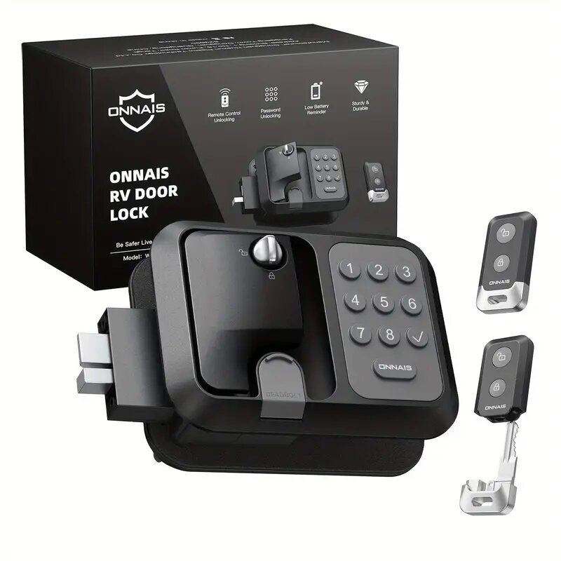 Door Lock - RVドアロックの交換用、パスワードとリモコン付きRVキーレスエントリー、トレーラードアロックとキャンピングカードアロック用
