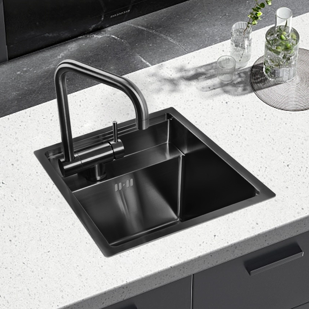 Faucet - 手作りの単一長方形ボウルステンレス鋼RVキッチンシンク304カウンター上設置型蛇口付きワンホールデザイン