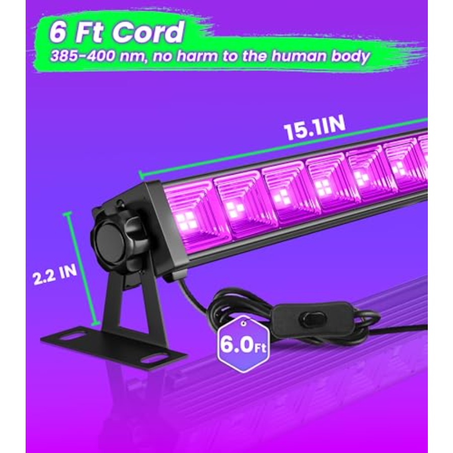 4WパックLEDブラックライトバー、フットケーブル+スイッチ - Light Switch のレビューと価格