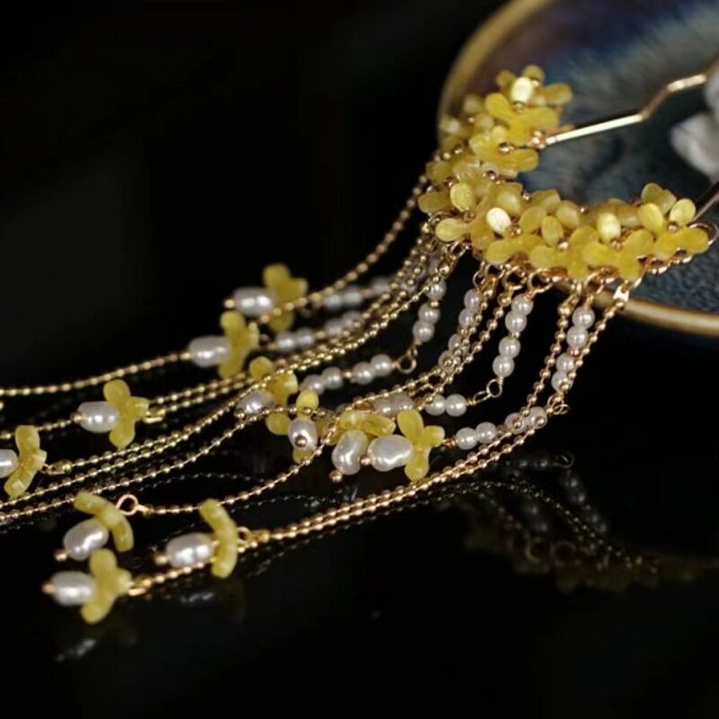 古代風のキンモクセイの花のヘアピン、タッセル付き、漢服のヘア - Curtain Rods のレビューと価格