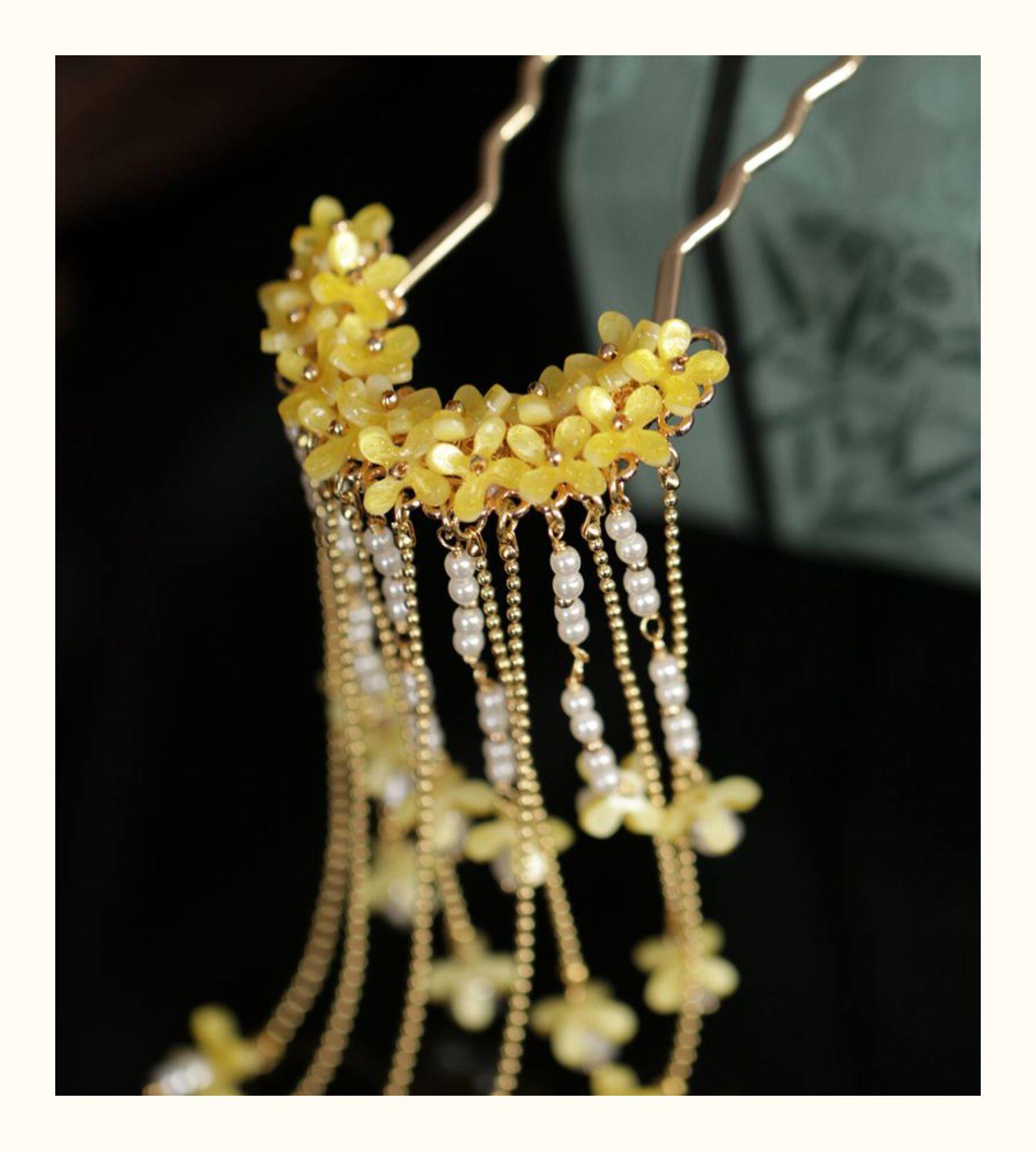 古代風のキンモクセイの花のヘアピン、タッセル付き、漢服のヘア - Curtain Rods のレビューと価格