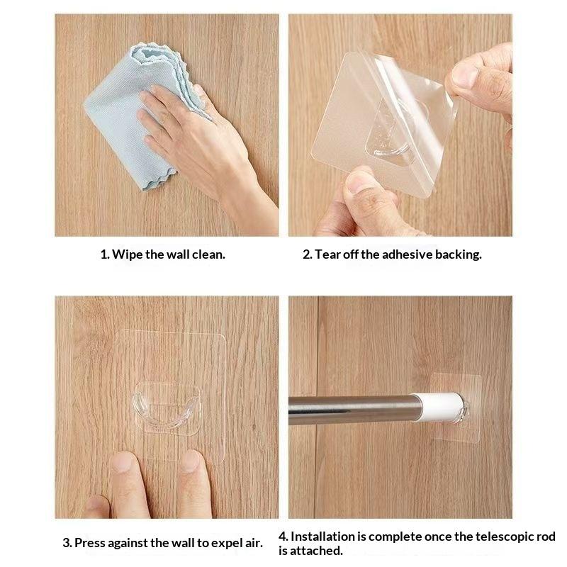 ドリル不要の透明な自己粘着式カーテンロッドブラケット、高耐荷 - Curtain Rods のレビューと価格