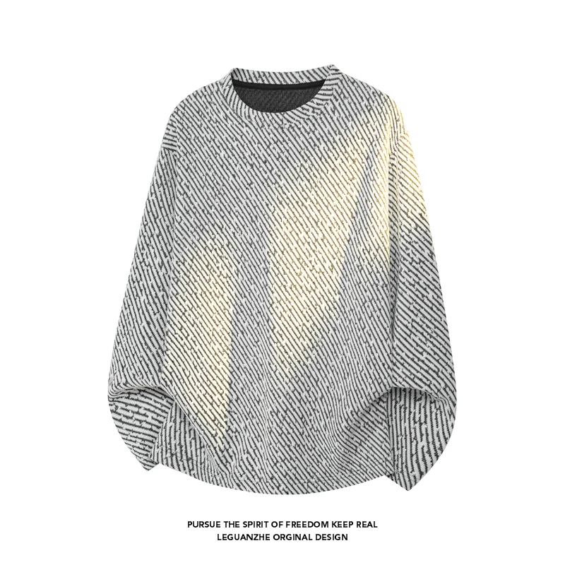 メンズ斜めストライプテクスチャード長袖Tシャツ、クルーネック - Wallpaper のレビューと価格