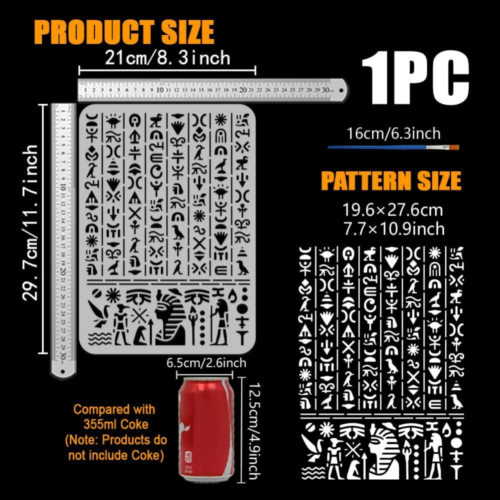古代エジプト文字ステンシル ペイントブラシ付き 11.7x8 - Paint Brush のレビューと価格
