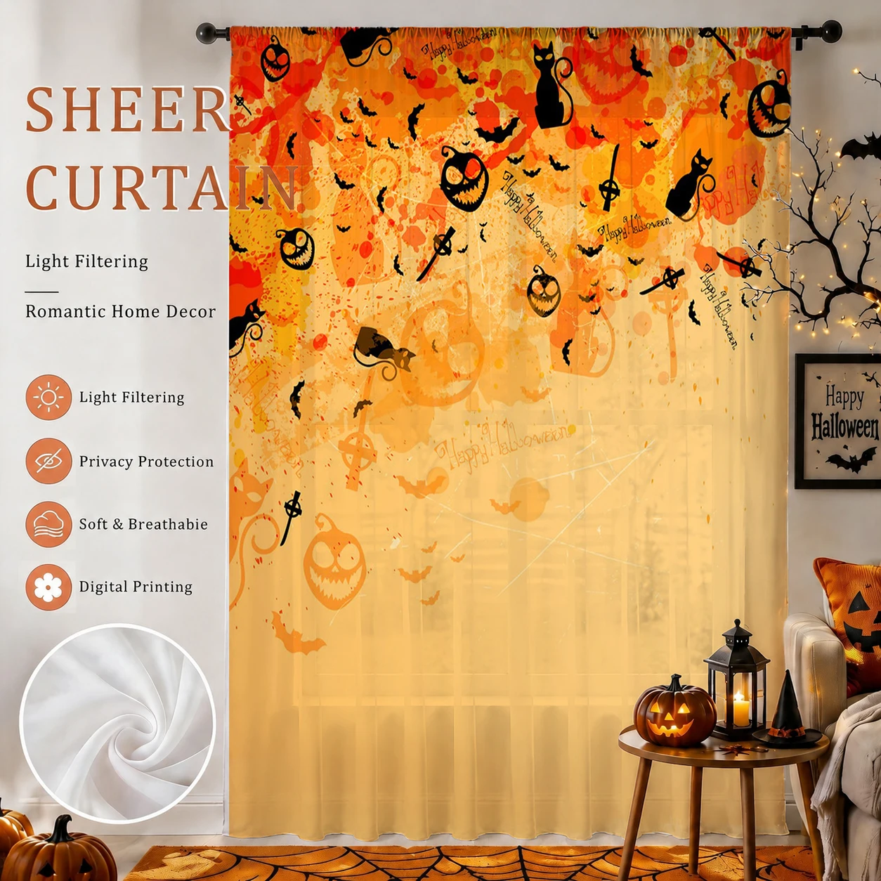 ハロウィン用シアー カーテンロッドポケット 1個 ハロウィン - Curtain Rods のレビューと価格
