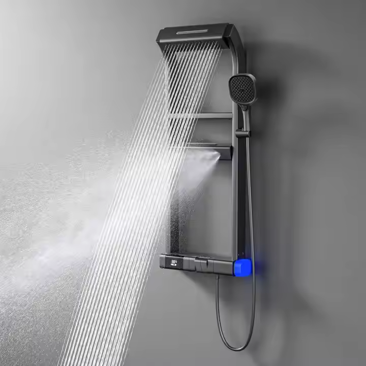銅製レインフォールシャワーヘッドセットデジタルディスプレイ発 - Faucet のレビューと価格