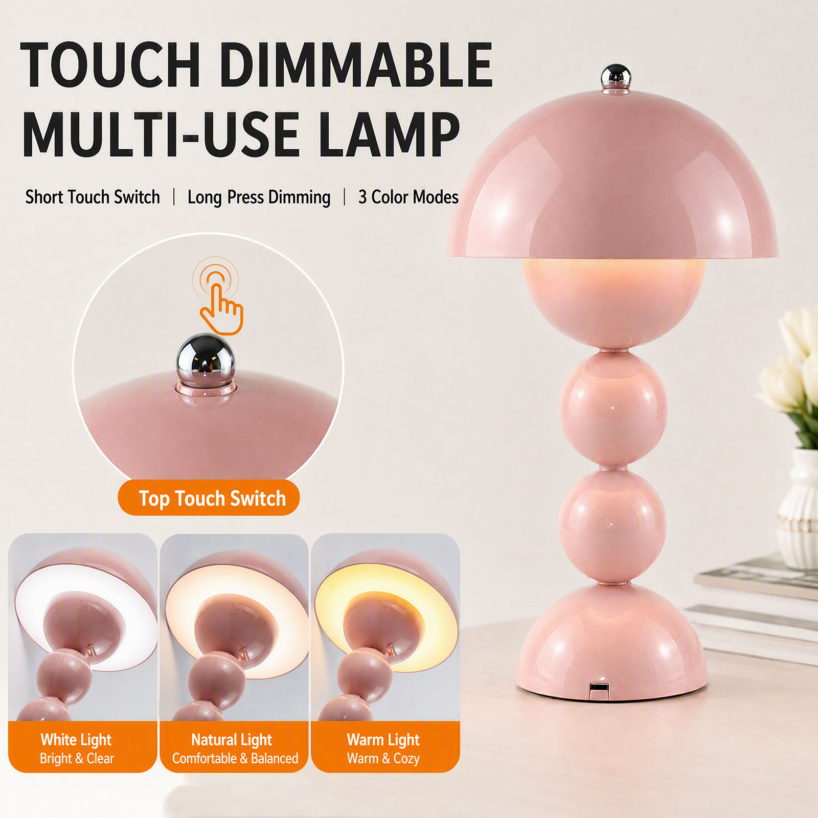 USB接続のきのこ型LEDテーブルランプ。3つのカラーモード - Light Switch のレビューと価格