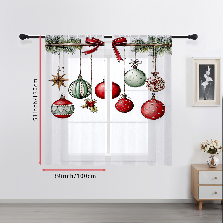 クリスマス冬用シアーカーテン2枚、吊り下げ型オーナメントスタ - Curtain Rods のレビューと価格