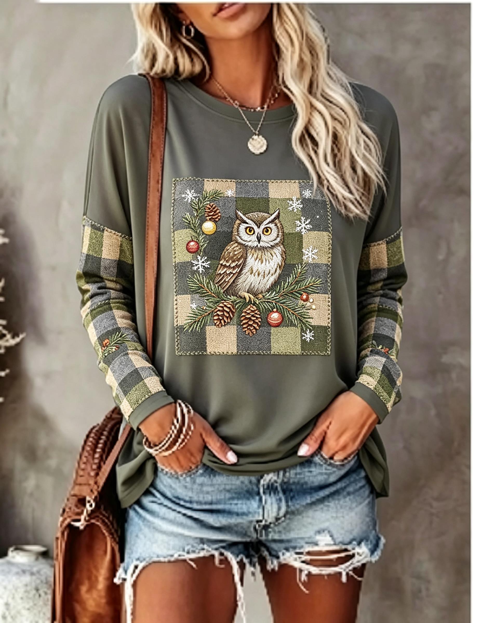 レディース 長袖Tシャツ、フォックス、ウサギ、パッチワーク、 - Wallpaper のレビューと価格