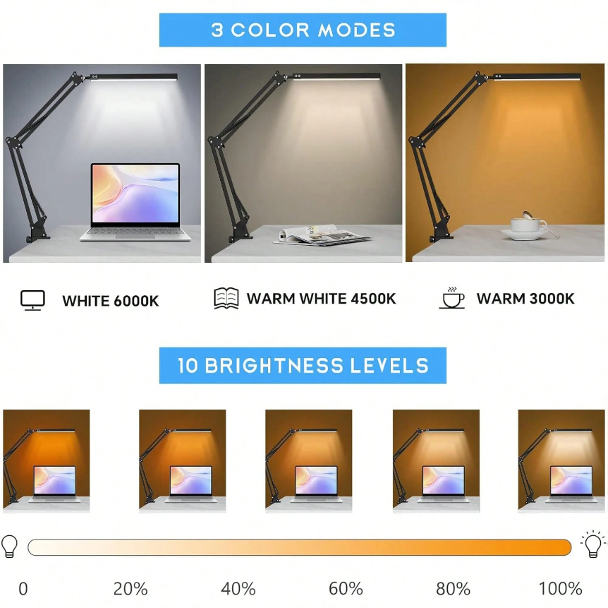 LEDデスクランプ 家庭用、読書用、勉強用、調節可能な目に優 - Light Switch のレビューと価格