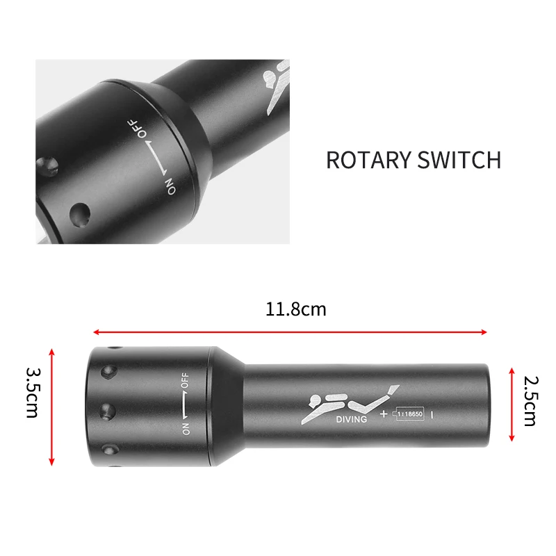 新しい T6 LED ダイビングトーチ長距離水中作業写真照明 - Light Switch のレビューと価格