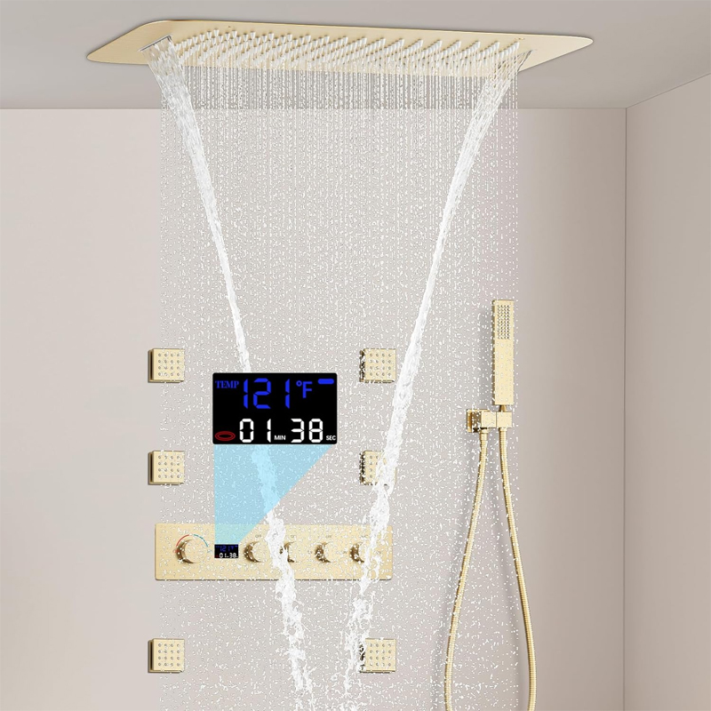 真鍮製ブラッシュゴールドデジタルディスプレイサーモスタットシ - Faucet のレビューと価格