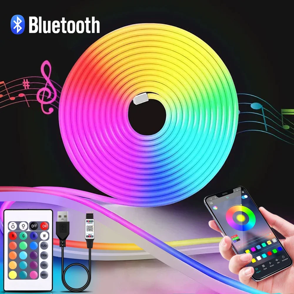 1-5m RGB LEDネオンストリップライト 5V USB - Led Strip Lights のレビューと価格